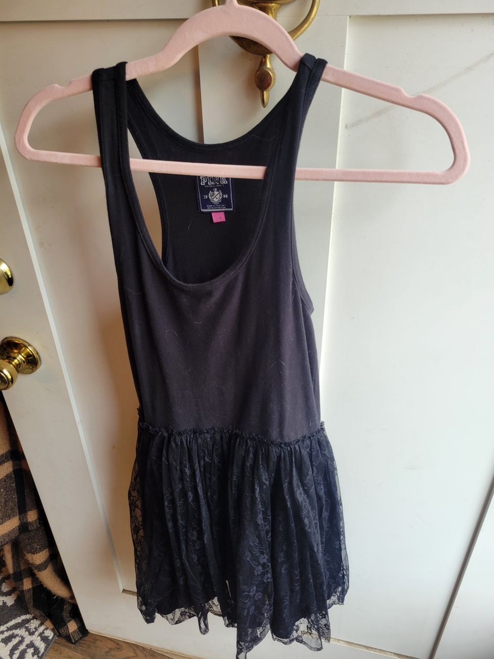 PINK Victoria's Secret Black Tank Dress With Lace Skirt Bottom